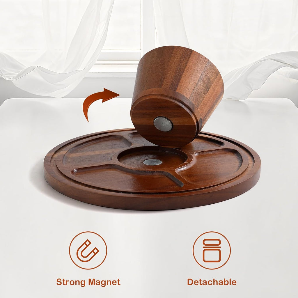 Acacia Wood Cake Stand with Glass Lid-12" Magnetic Base for Parties&Kitchen