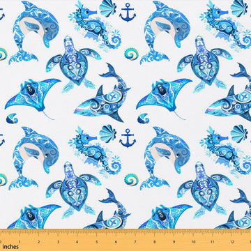 Nautical Fabric by The Yard, Sea Turtle Shell Upholstery, Shark Dolphin