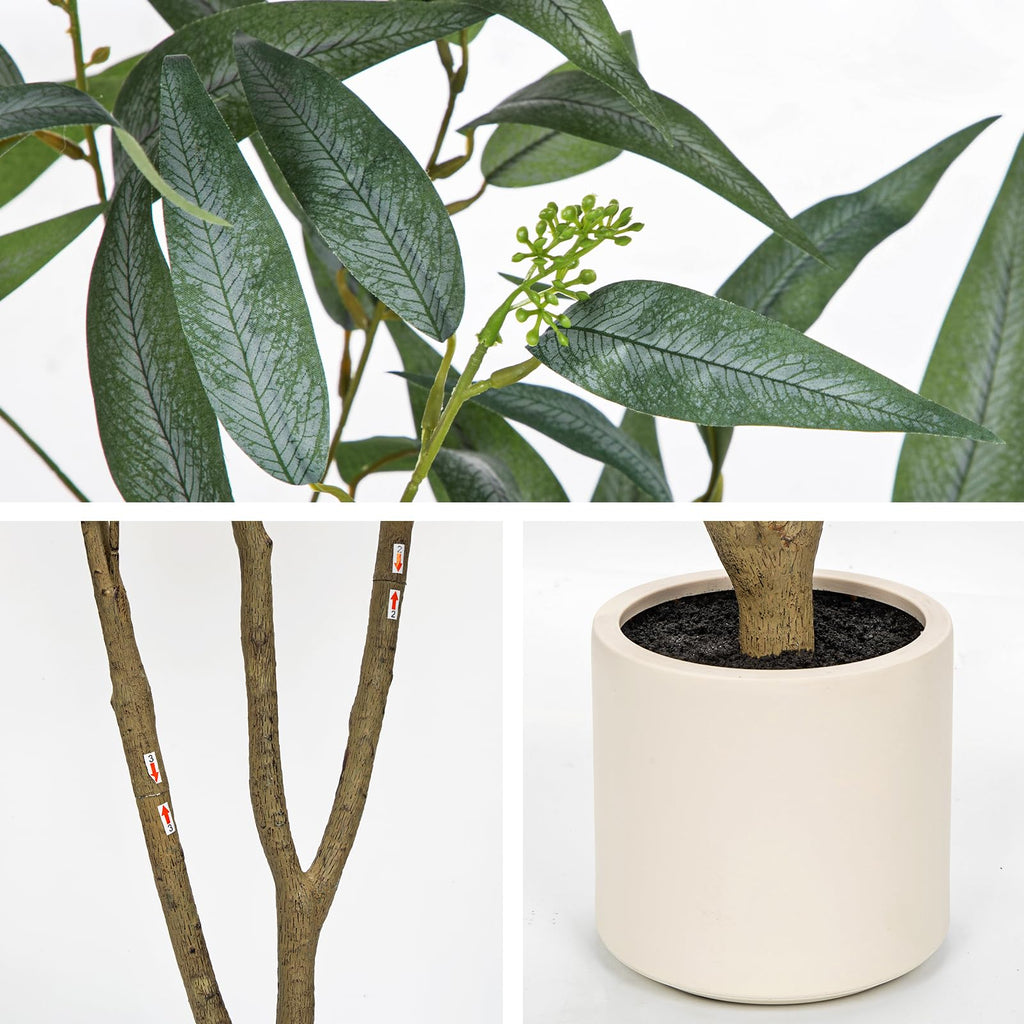 Eucalyptus Trees Artificial Indoor - 2PCS 5FT Tall Faux Eucalyptus Plants in White Planter, Fake Plant Décor for