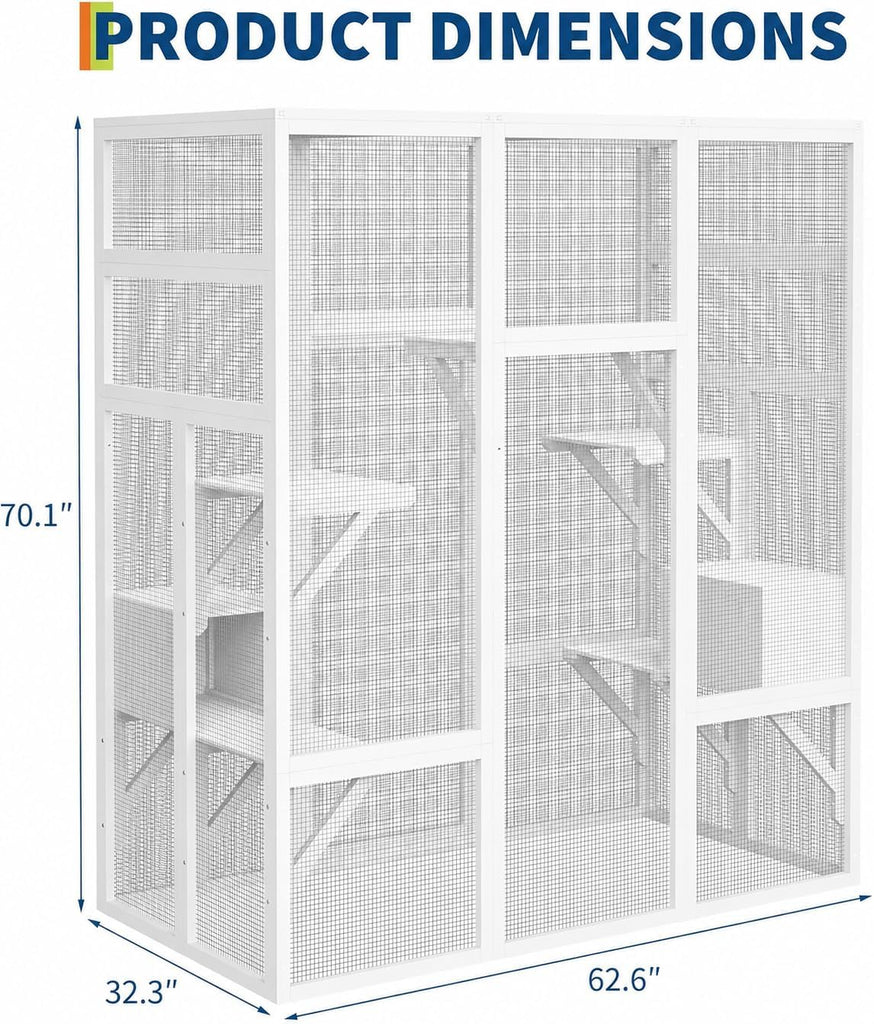 70" Large Catio Indoor Cat Enclosure, Wooden Patio Cat House, White