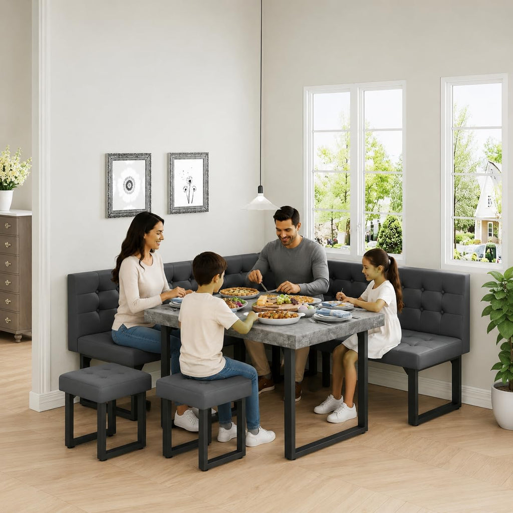 72" Corner Dining Table Set for Small Spaces, Modern Grey