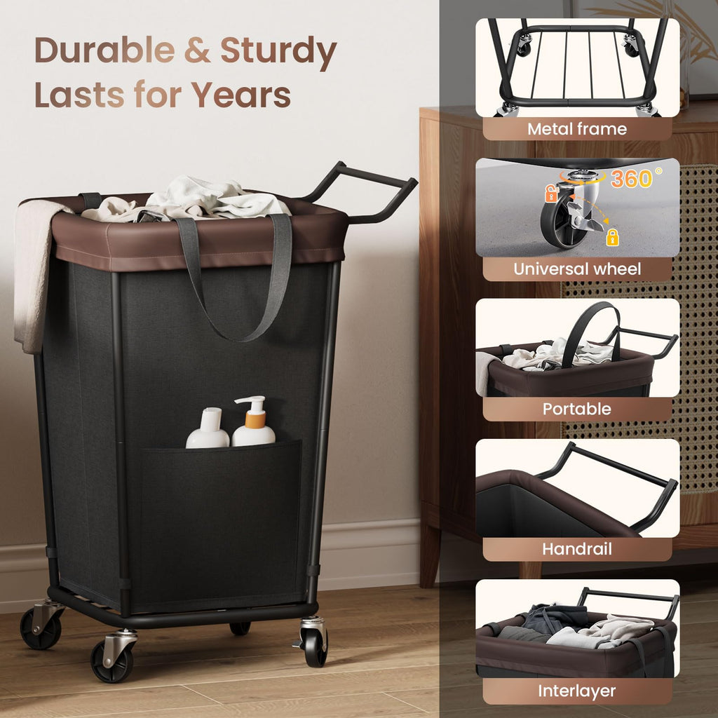 160L Laundry Hamper with Wheels and Handle, 2-Section Rolling Hamper for Laundry, Large Laundry Basket with Wheels