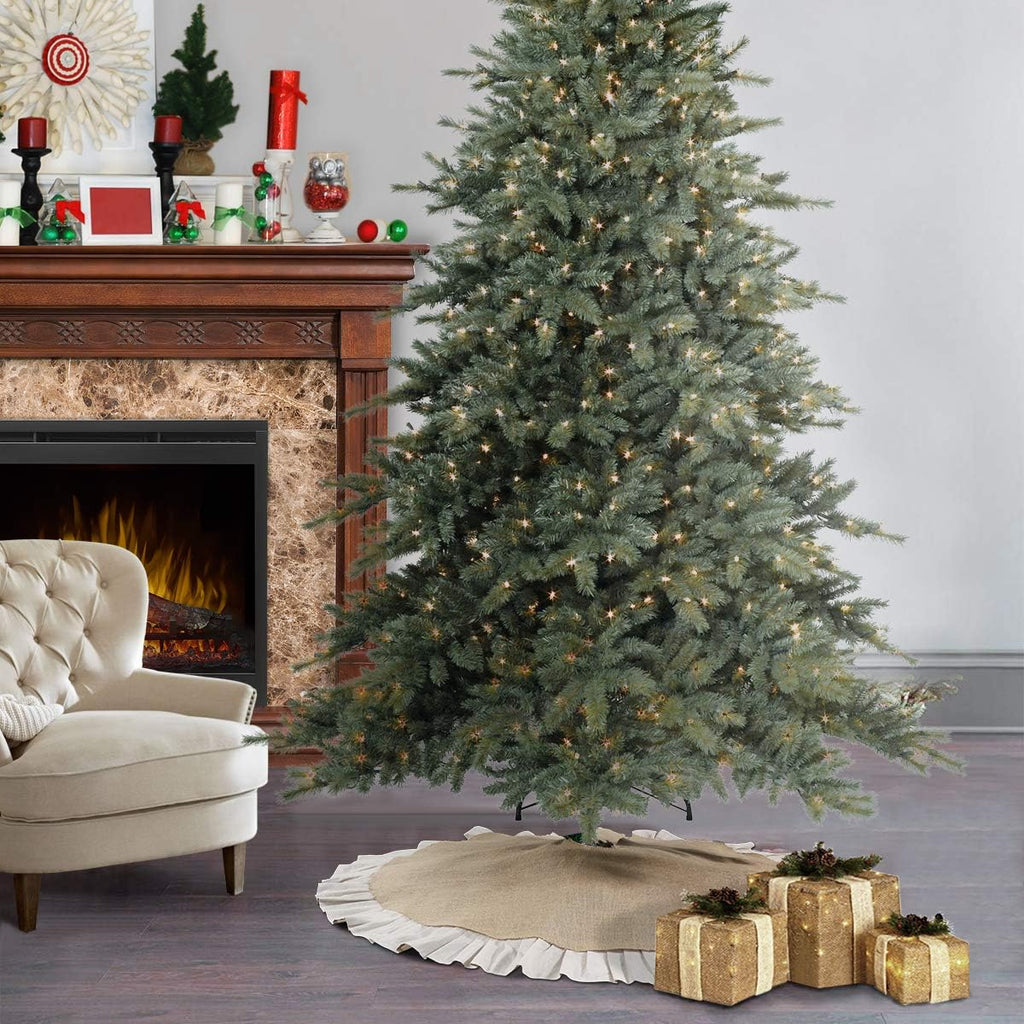 Christmas Tree Skirt, 48 inches Natural Burlap Jute with Ruffle Edge, Rustic Xmas Holiday Decoration