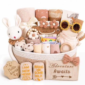 Ultimate Baby Girl Gift Basket, Aesthetic Boho Chic Newborn Essentials, Premium All-in-One Baby Shower Gifts