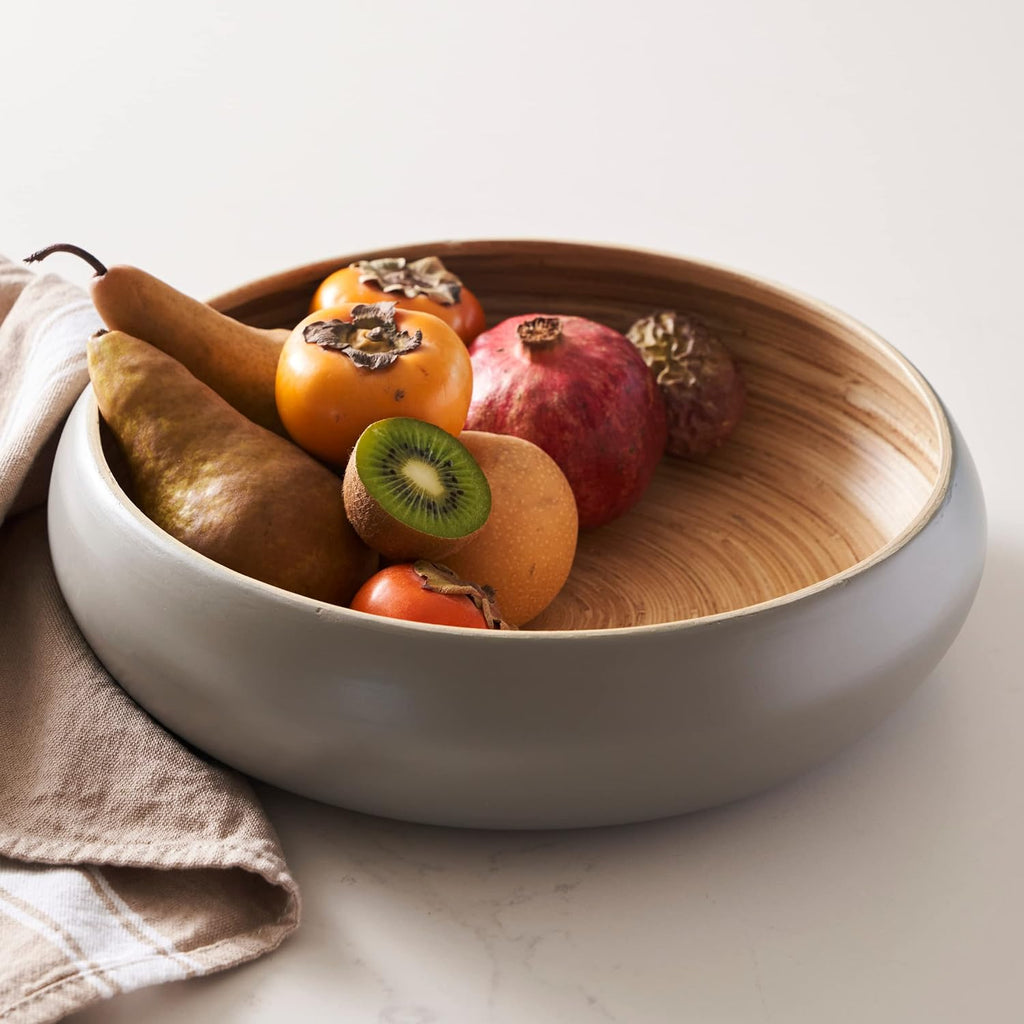 Fruit Bowl Counter - Spun Bamboo, Large 11.75" Fruit Basket, Eco-Friendly Decorative Serving Bowl Decor, Produce