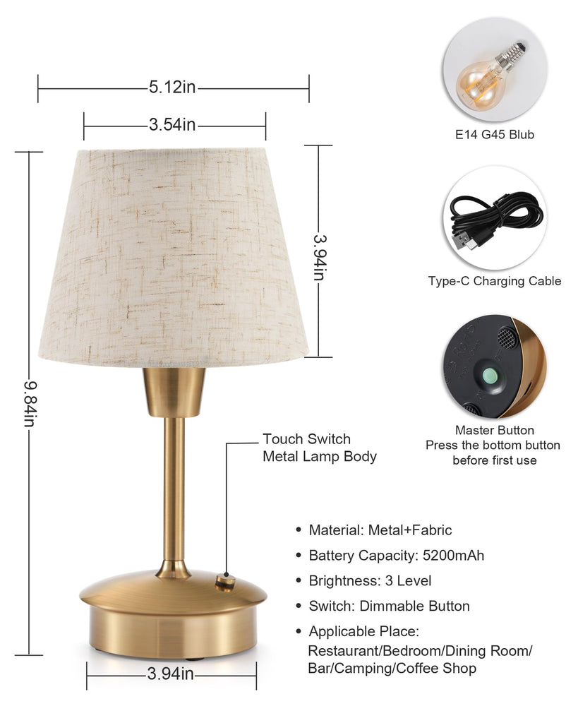 2 Pack Small Rechargeable Cordless Table Lamp for Restaurant Bar