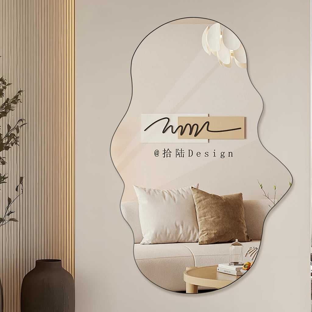 Cloud Shaped Wall Mirror 47x23 Inch - Large Irregular Asymmetrical Mirror Bedroom Bathroom Entryway, Frameless