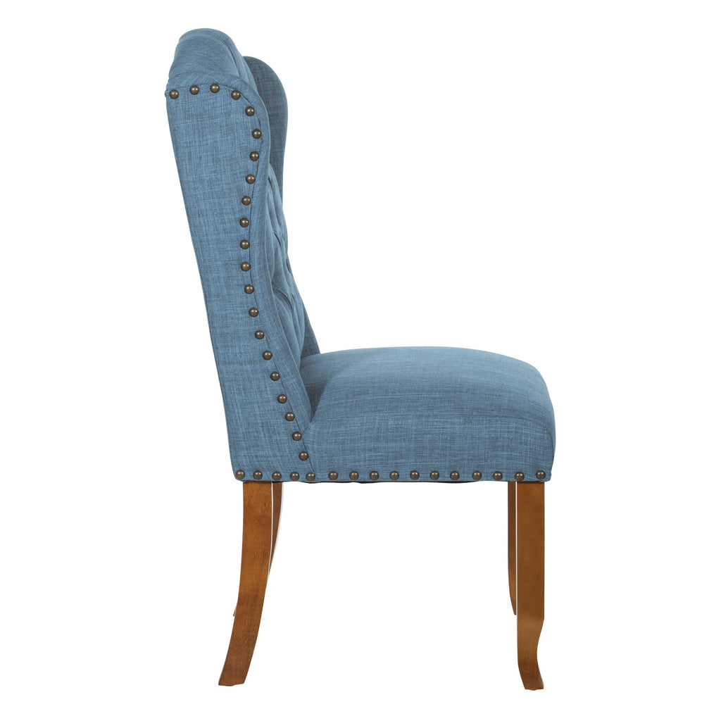 Jessica Button Tufted Wingback Upholstered Dining Chair with Wood Legs, Navy Blue Fabric