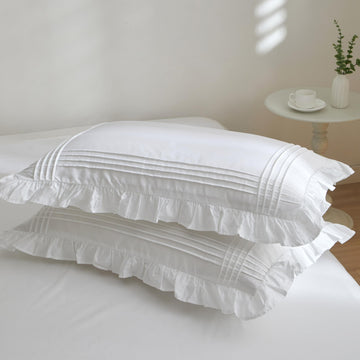 White Ruffle Pillow Shams 2Pcs, 100% Cotton Pillow Cases, 20x36