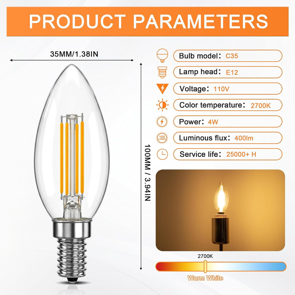 Candelabra Bulb E12 Dimmable 6W Equivalent 60W 2700K 6 Pack