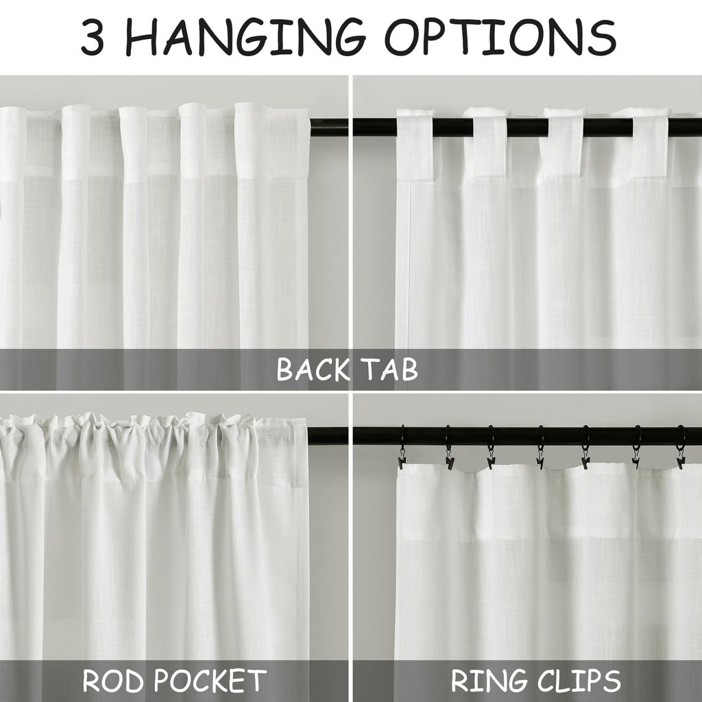 Ivory Linen Blend Light Filtering Curtains 86 Inch Length 2 Panel Set Pocket Back Tab Privacy Semi Sheer Decorative