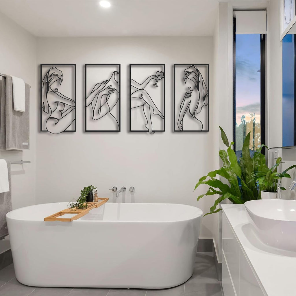 4-Piece Set - Minimalist Elegant Female Body Line Decor, Abstract Metal Wall Art, and Living Room - Set of 4