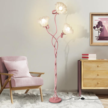 Flower Standing Lamp, Cute Corner Floor Lamp with Flexible Gooseneck, 3 Light Floor Reading Lamp with 3 Color