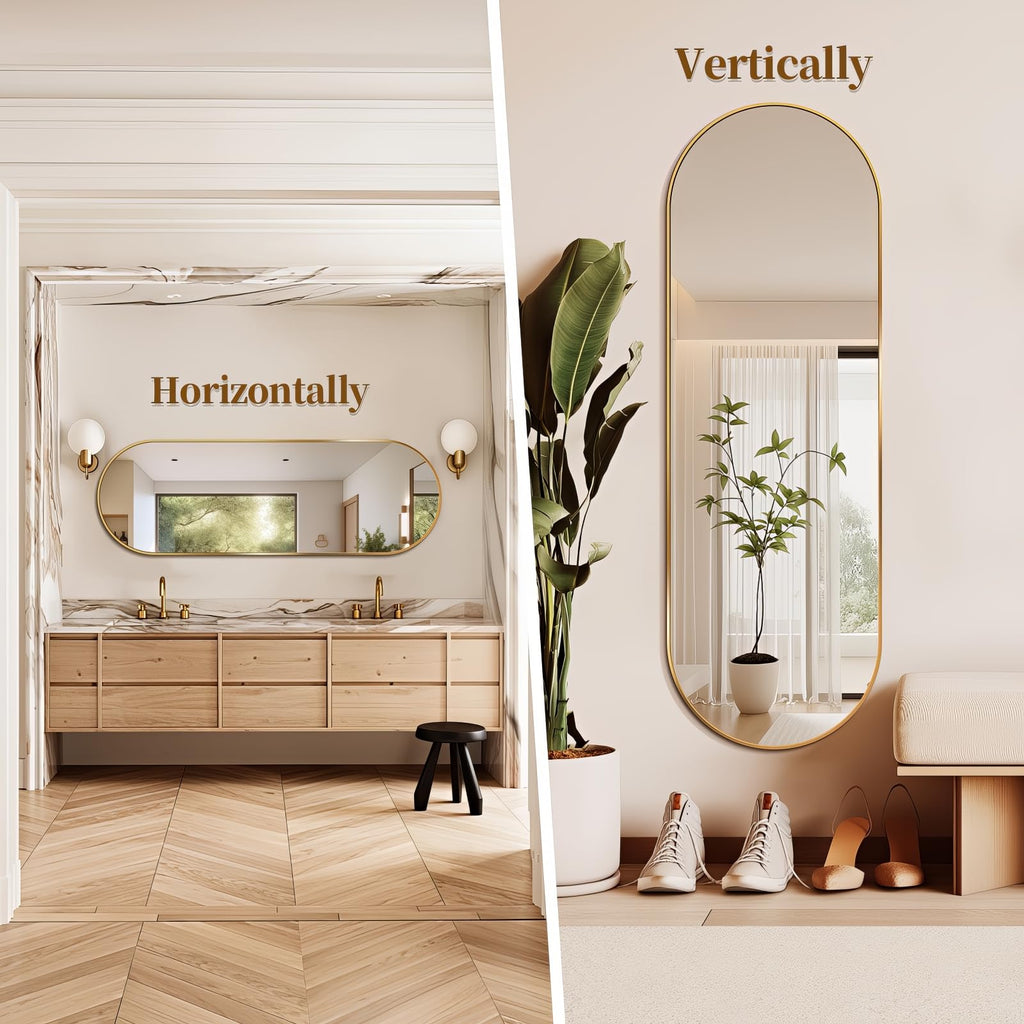 Oval Full Length, 65"×22" Wall-Mounted Floor with Metal Frame, Ultra-Clear Explosion-Proof Dressing, Simple and