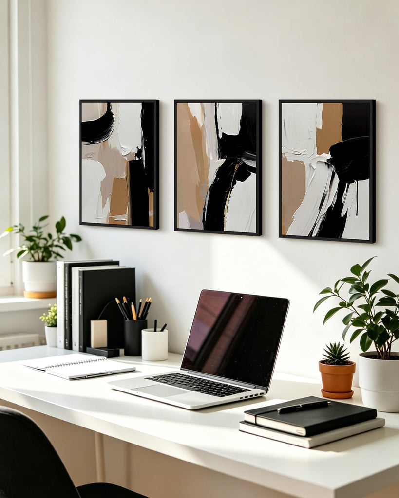 Black Abstract Shapes Framed Canvas Wall Art 12x16in Black Frame