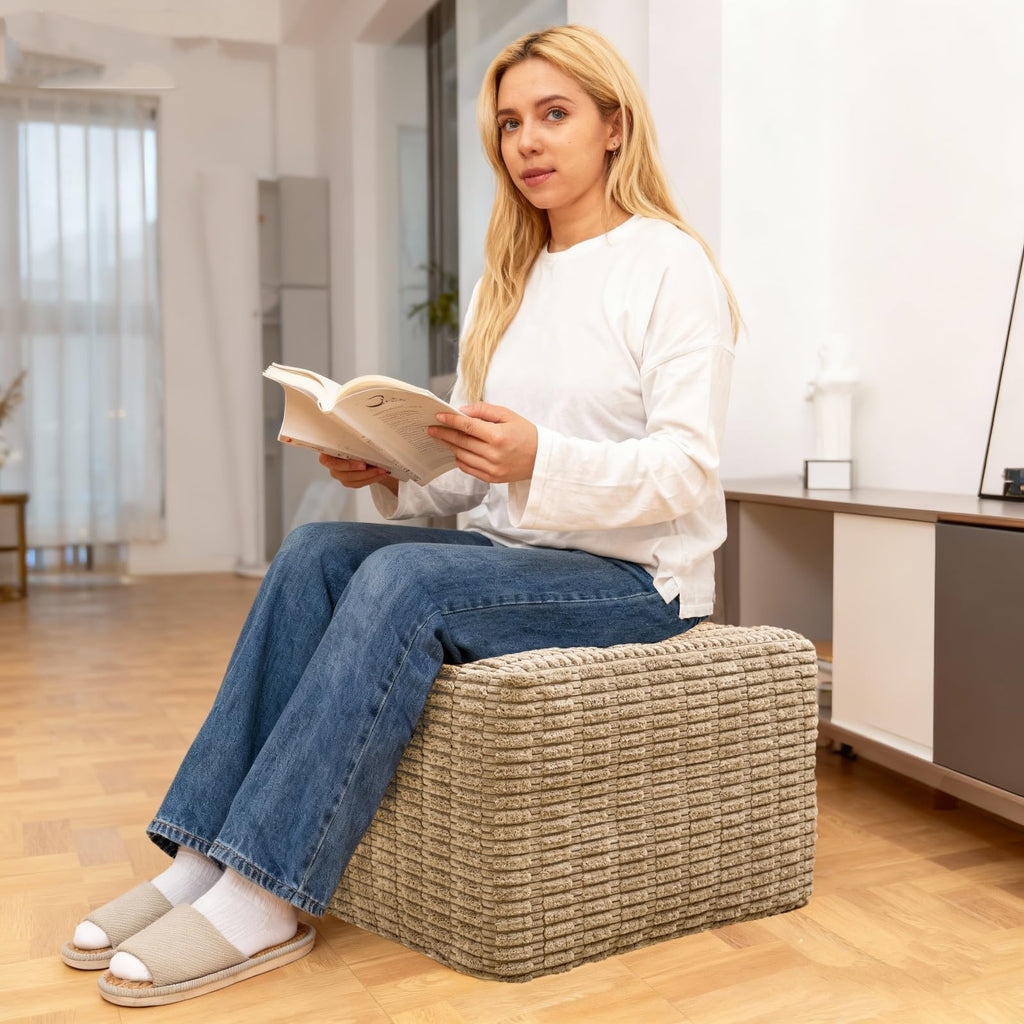 Square Ottoman Foot Rest, Light Coffee, 20x14 in, Modern Footstool