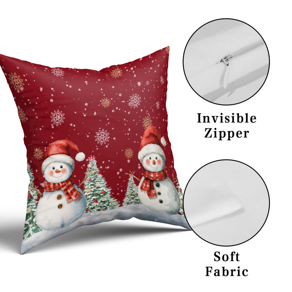 Snowman Pillow Covers 20x20 Inch Red Winter Pine Tree Snowflake Pillow Cases Set of 2 Xmas Farmhouse Cushion Case