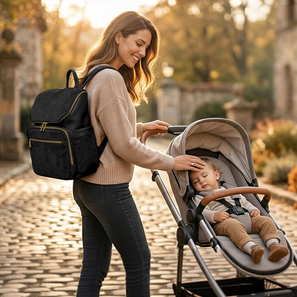 Leather Diaper Bag Backpack Suede Baby Backpack with Changing Pad