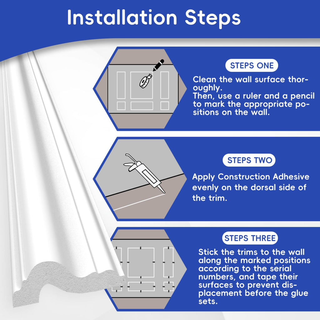 3 Sets Pre-Cut Wall Molding kit,Ready to Assemble Accent Molding Wainscoting Panels for Interior Walls Home Decor(3