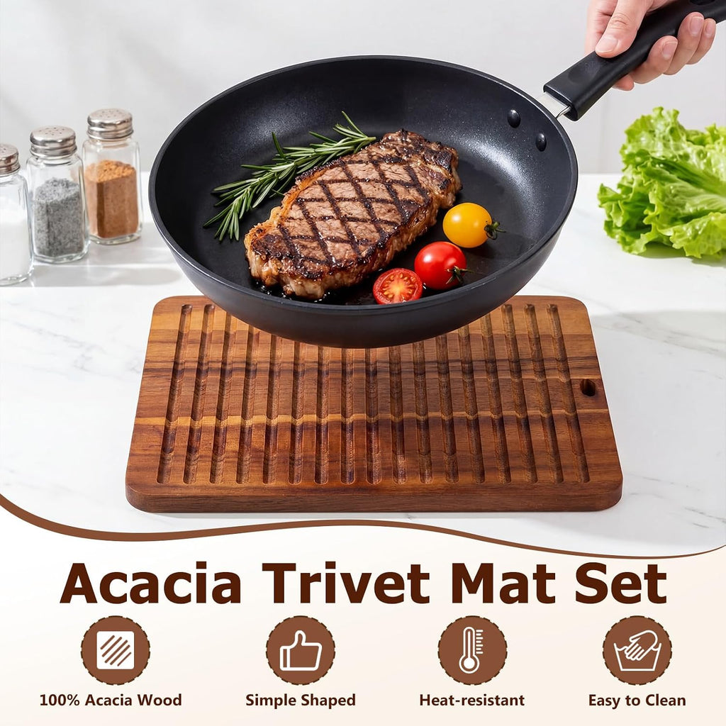12 x 9 Inches Acacia Wood Trivet Mat Thicken Wooden Hot Pads Trivets Heat Resistant Non Slip Pads for Table