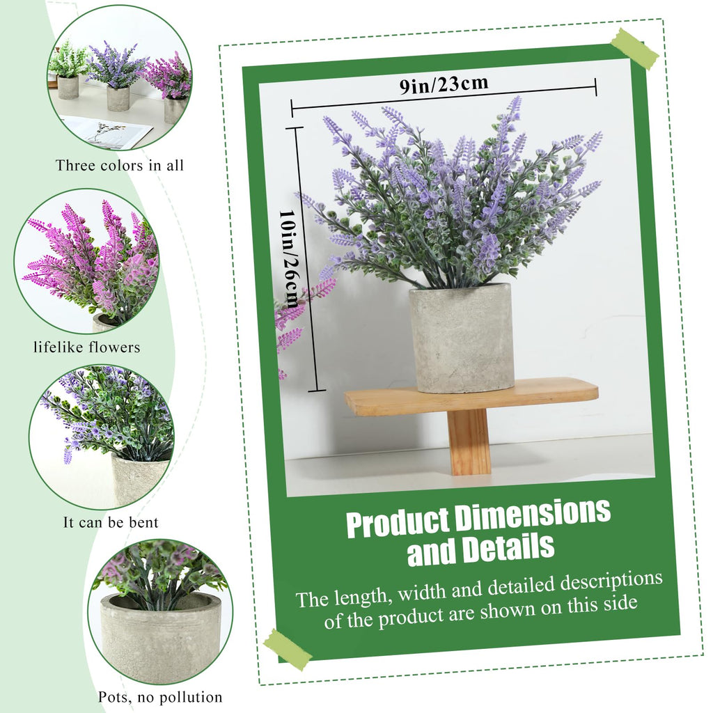 Plant Stand Indoor, 3-Pack Lifelike Artificial Lavender, Artificial Plants Indoor, Nordic Lavender Table