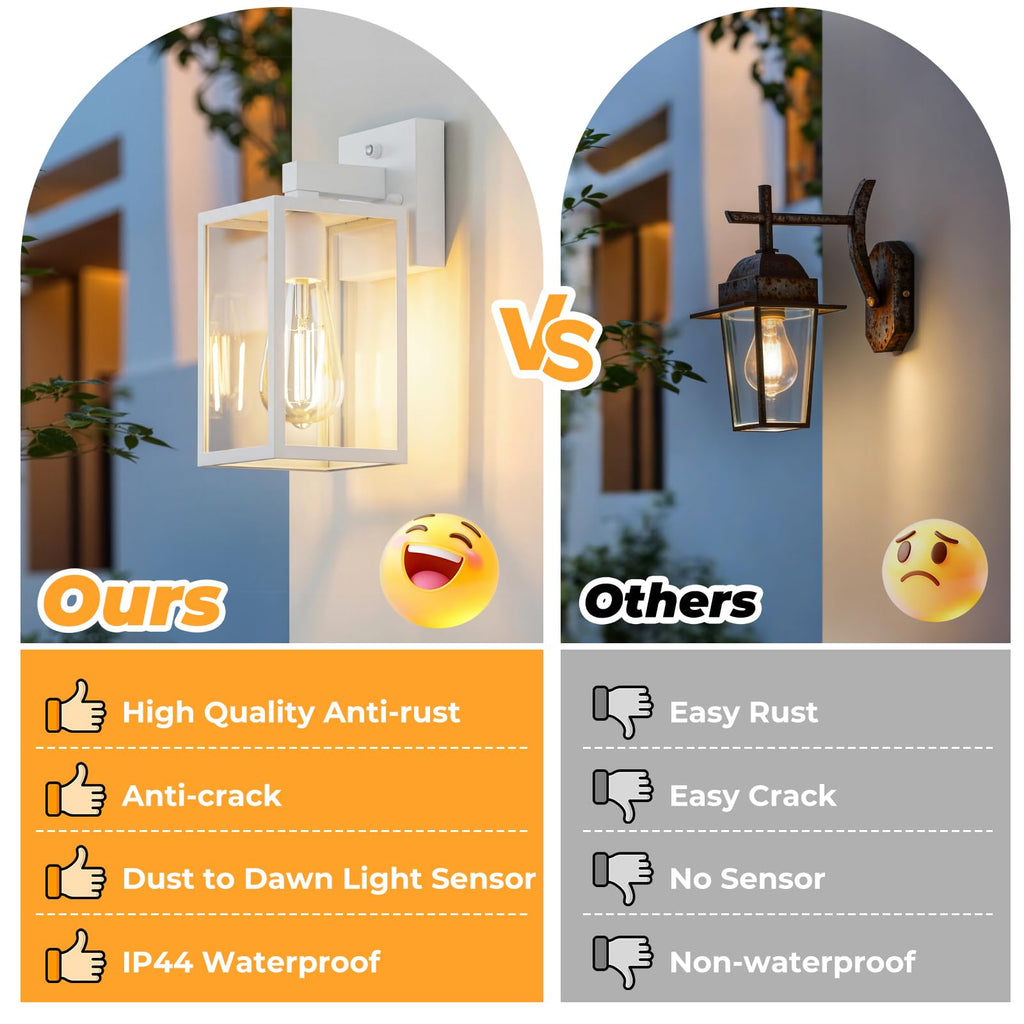 2-Pack Dusk to Dawn Waterproof Wall Light Fixtures Porch Light Wall Lantern
