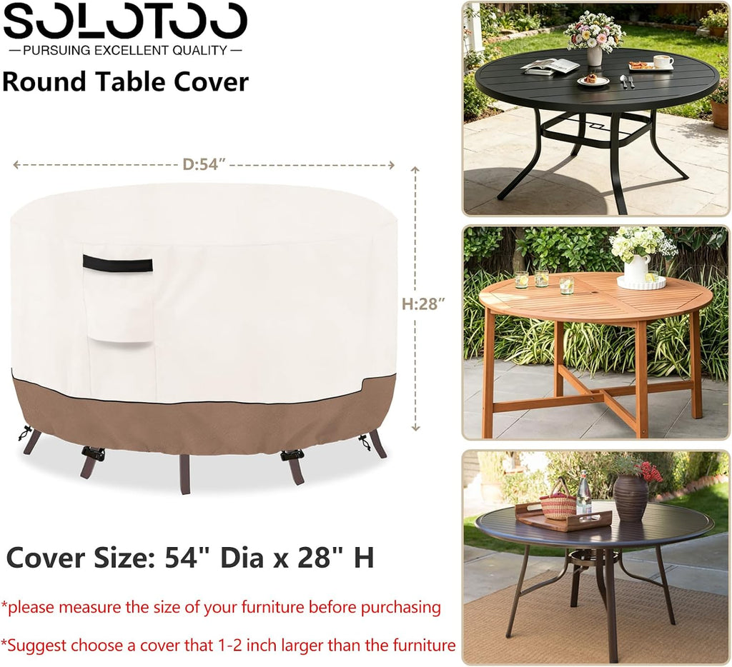 Round Outdoor Table Cover Waterproof, 54" Dia x 28" H | Heavy Duty Patio Furniture Covers, Durable Fabric Shields