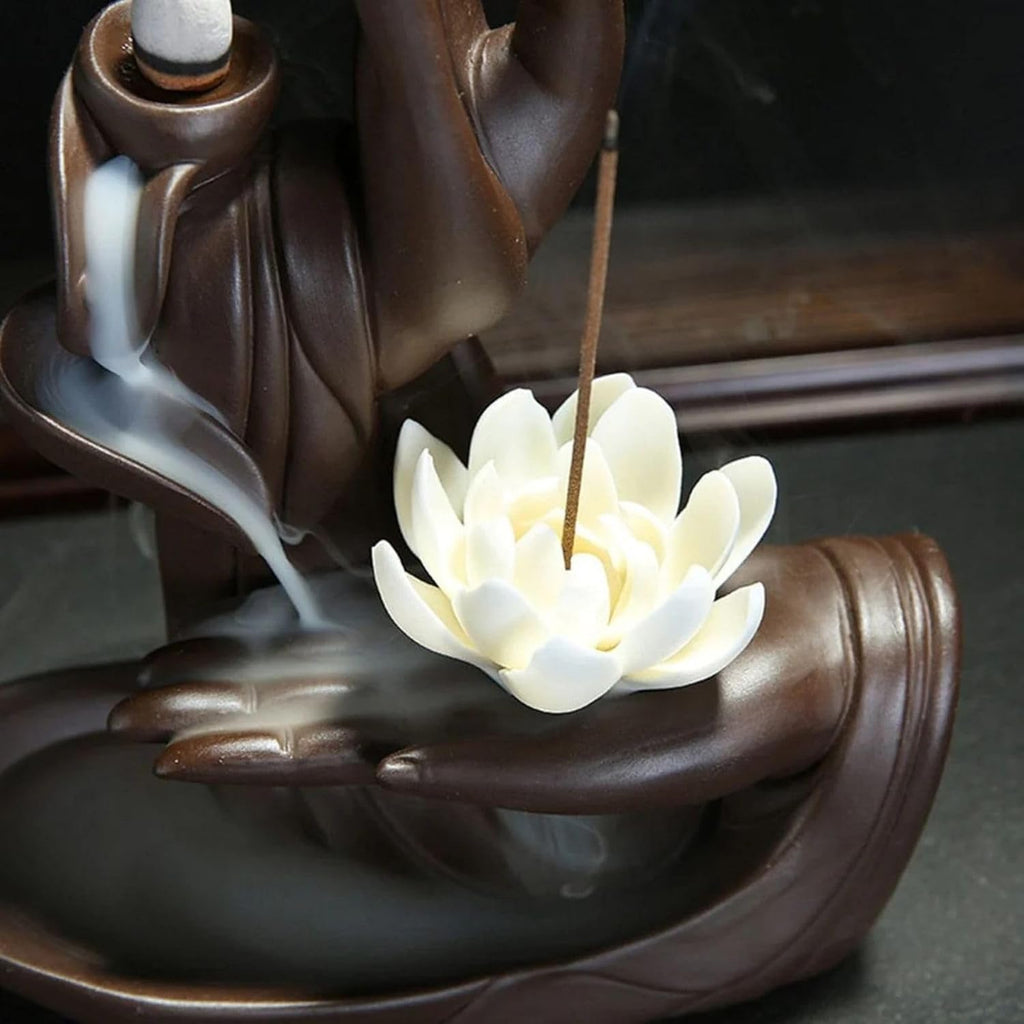 Lotus Hand Backflow Incense Burner- Ceramic Cones Incense Holder Waterfall Incense Burner & Incense Waterfall