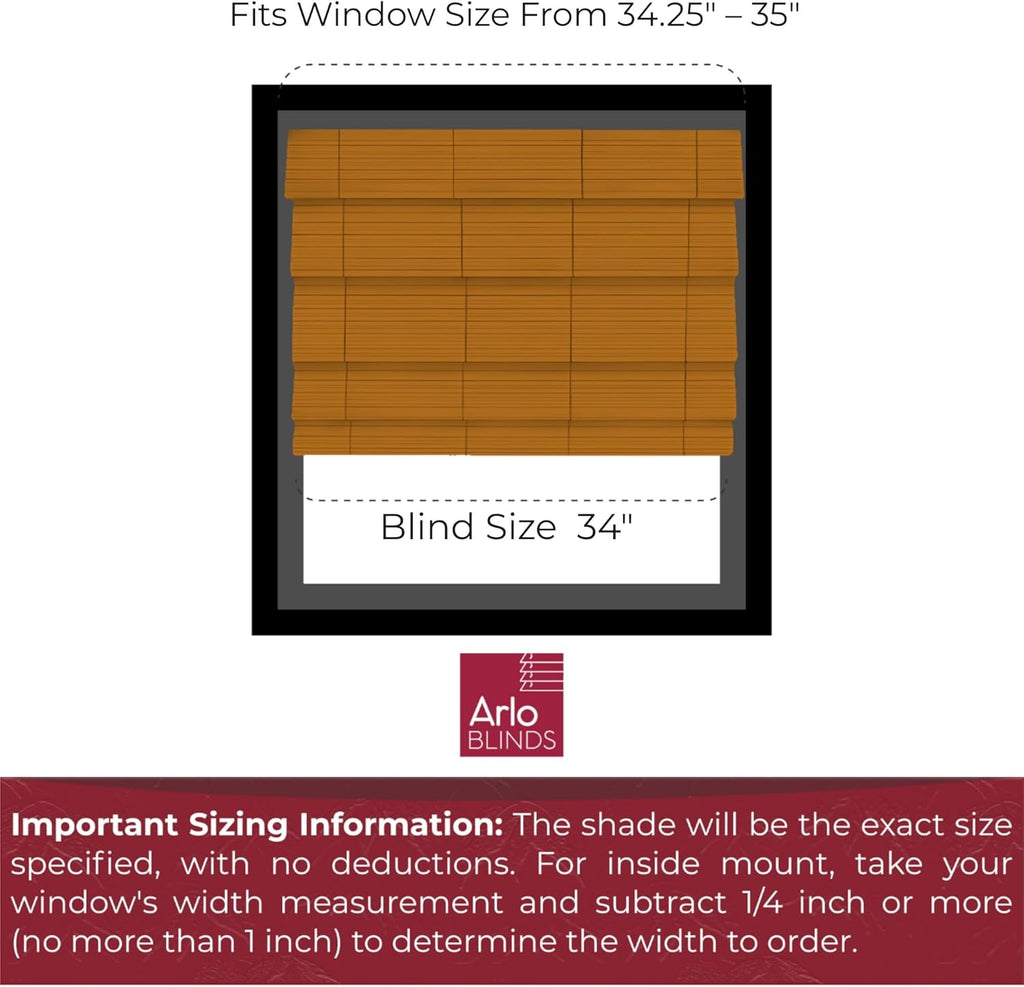 Sheer Bamboo Roman Shades with Valance - Tuscan, 34" W x 60" H - Light Filtering Cordless Blinds for Interior Windows