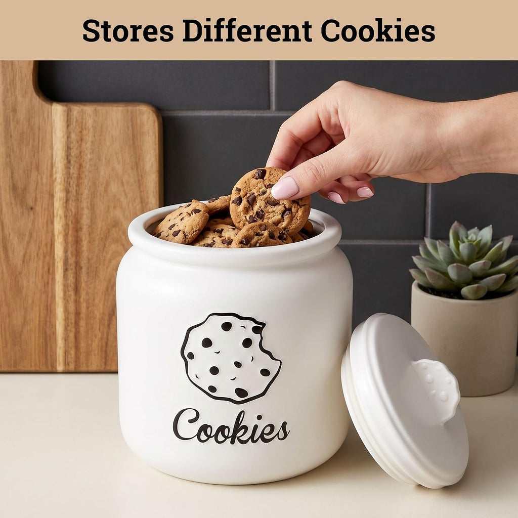Cookie Jar with Airtight Lid, 6" x 8" Ceramic with Rubber Lined Ceramic Lid