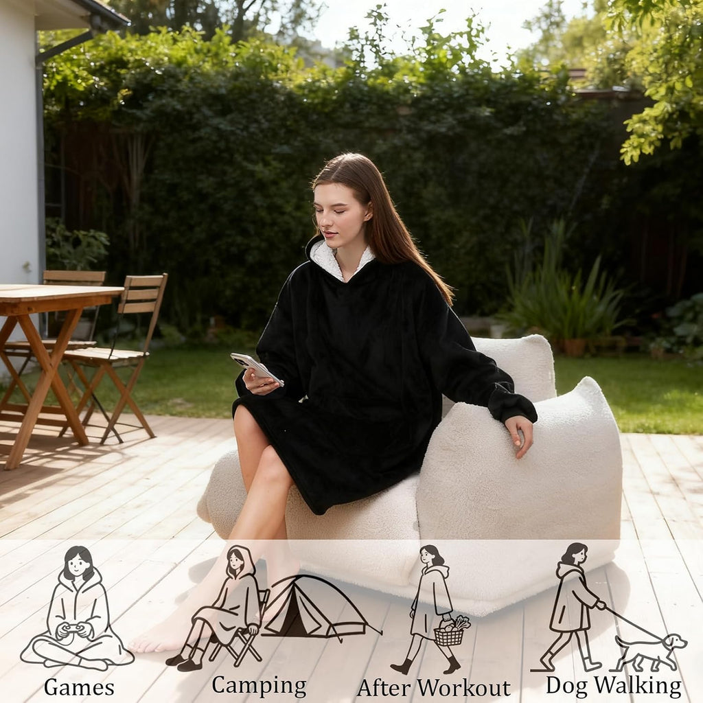 Wearable Blanket Hoodie, Oversized Sherpa Fleece Sweatshirt Blanket with Giant Hood Pocket and Sleeves for Adult