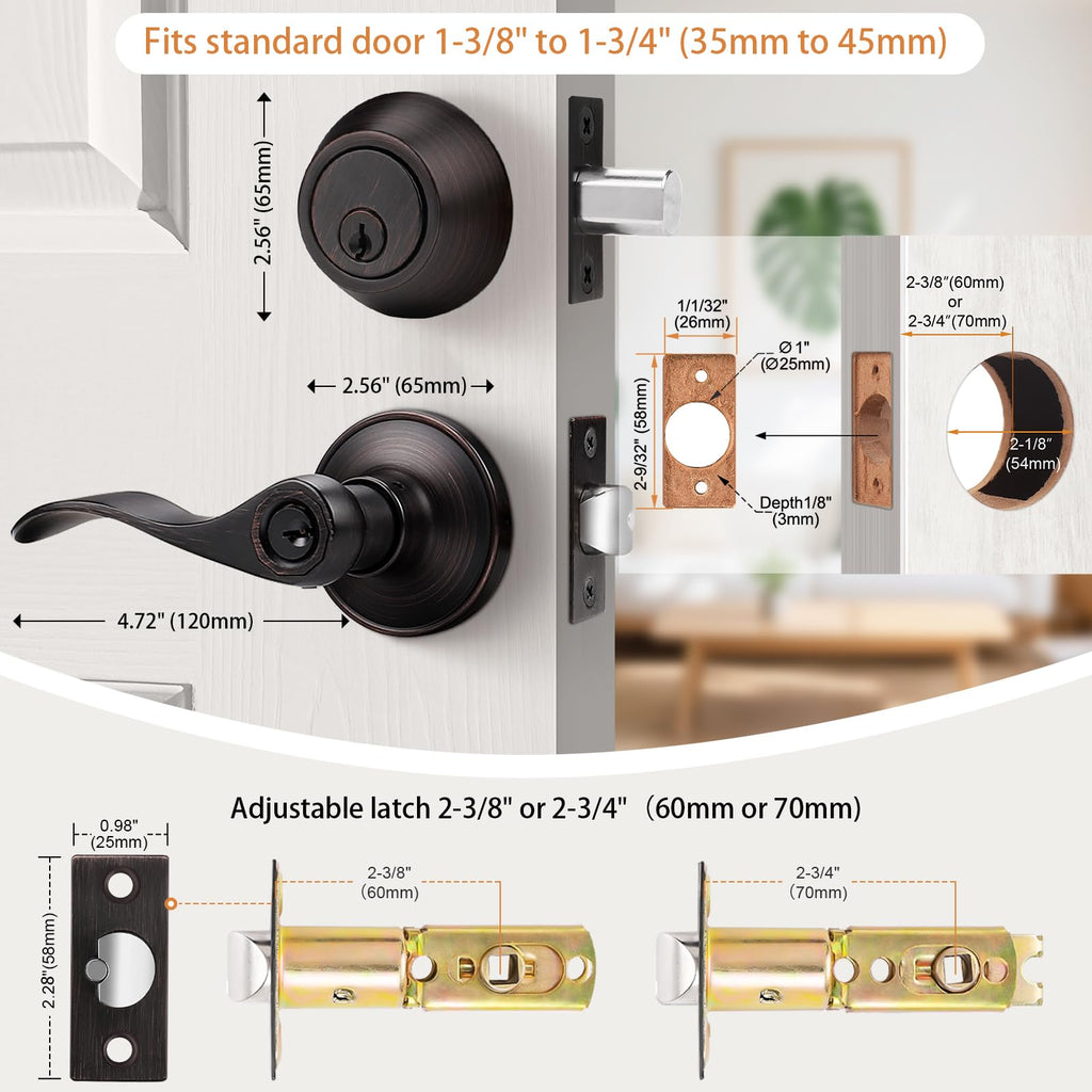 Exterior Door Lock Set Front Door Handle, Front Door Lock Keyed Alike Oil Rubbed Bronze, Exterior Door Handle with