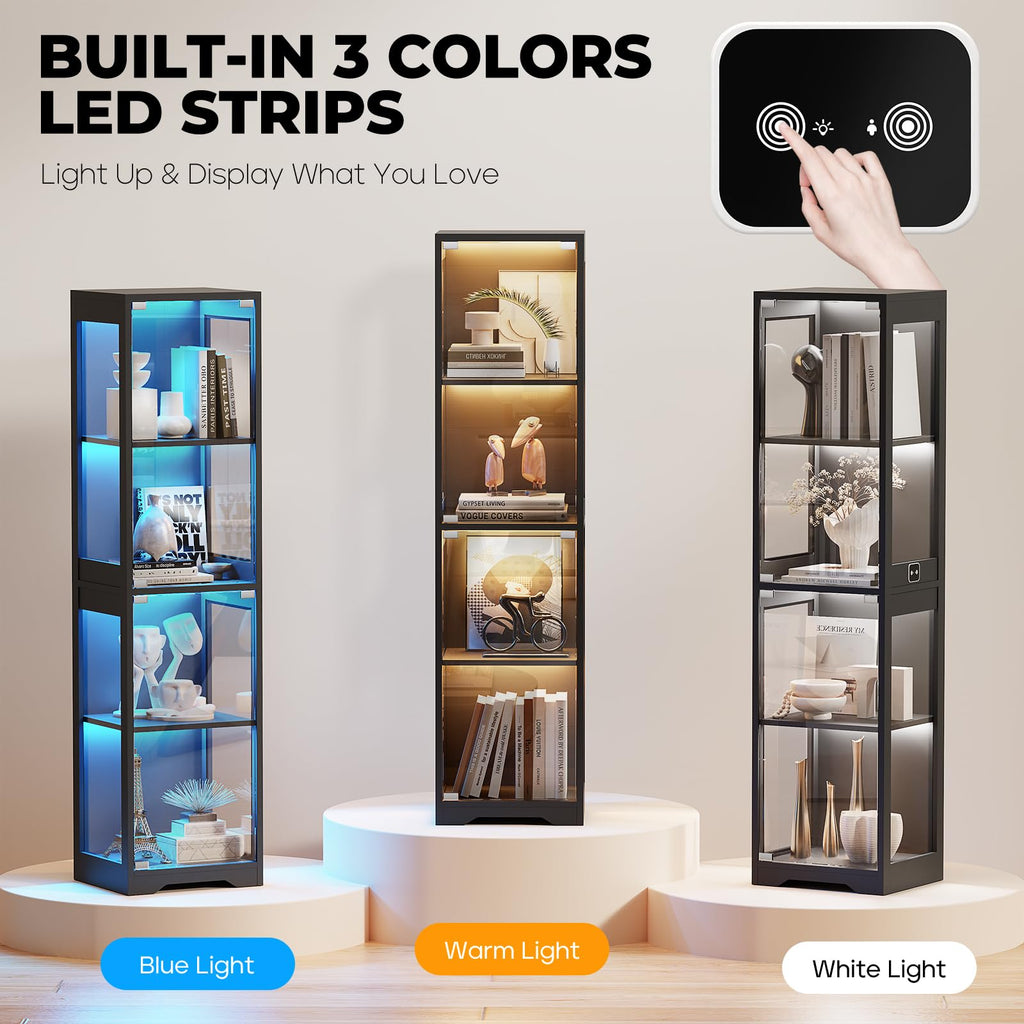 Glass Display Cabinet, Display Case for Collectibles, Black