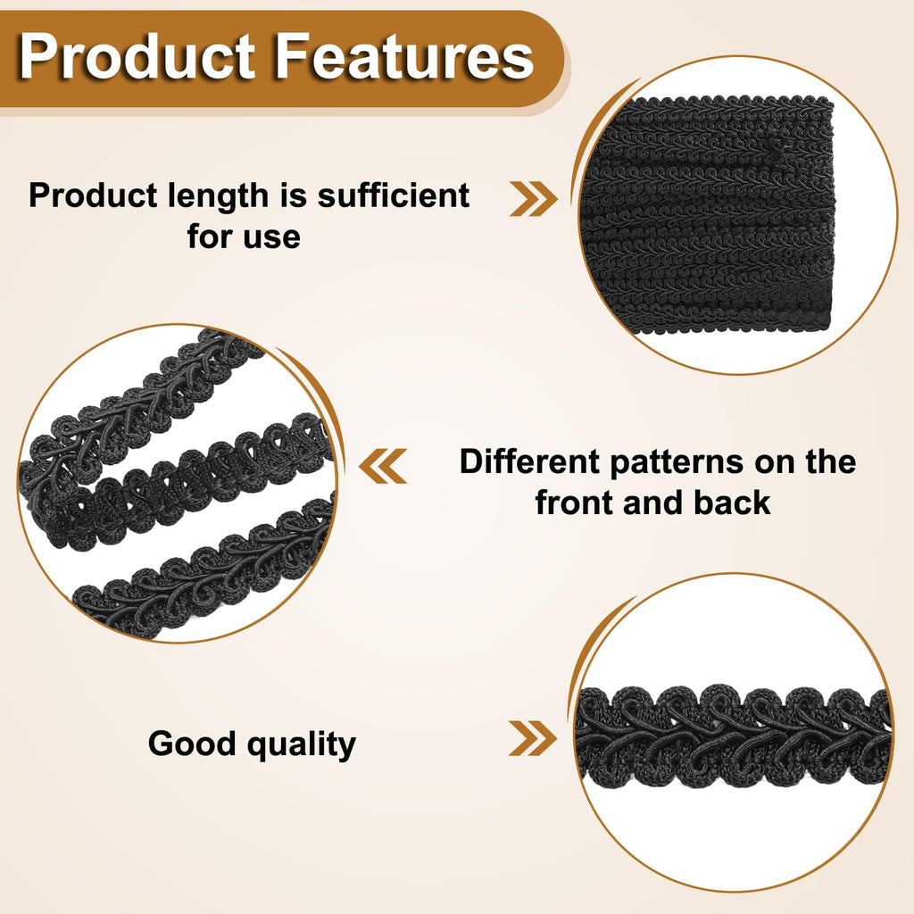 Gimp Braid Trim, Black, 1/2 Inch, 14 Yards
