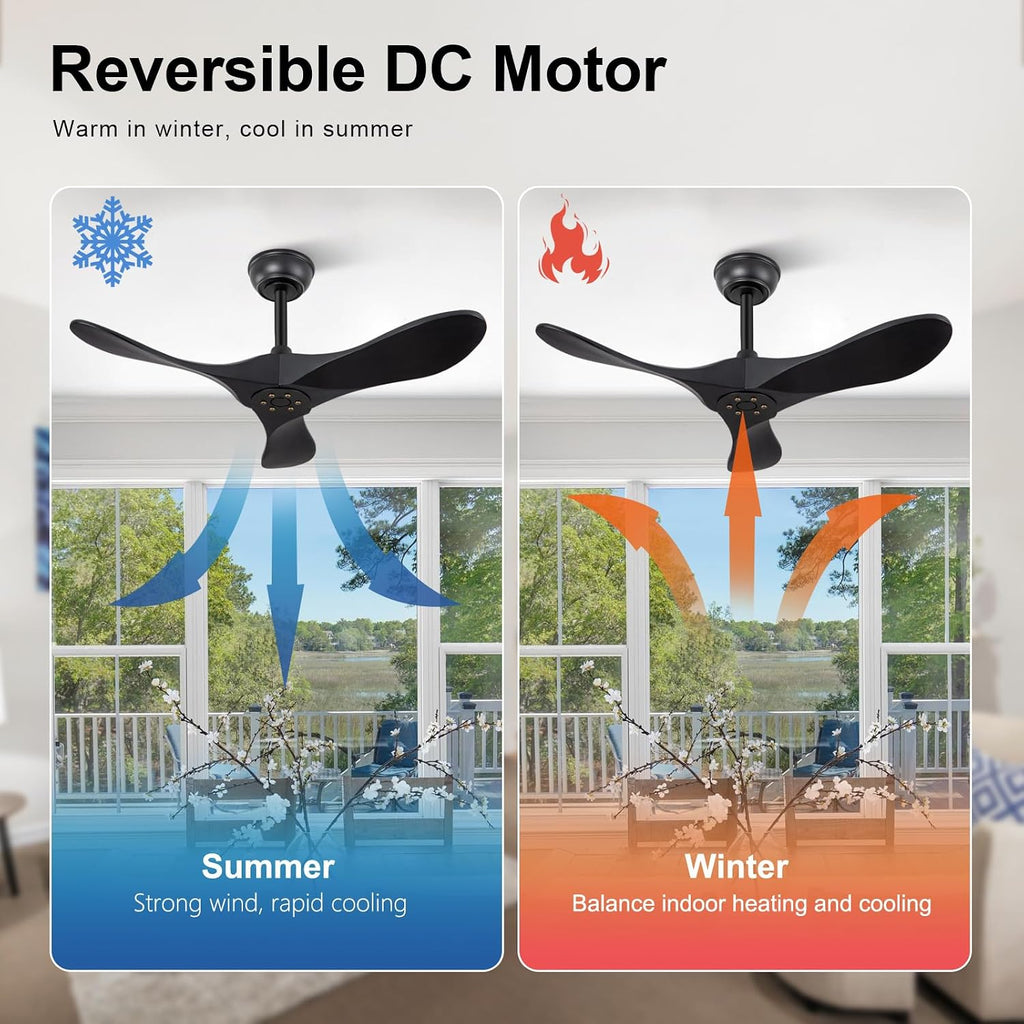 36 Inch Black Ceiling Fan No Light,Solid Wood Ceiling Fan without Light,Reversible DC Motor,6 Speeds,Noiseless,Modern