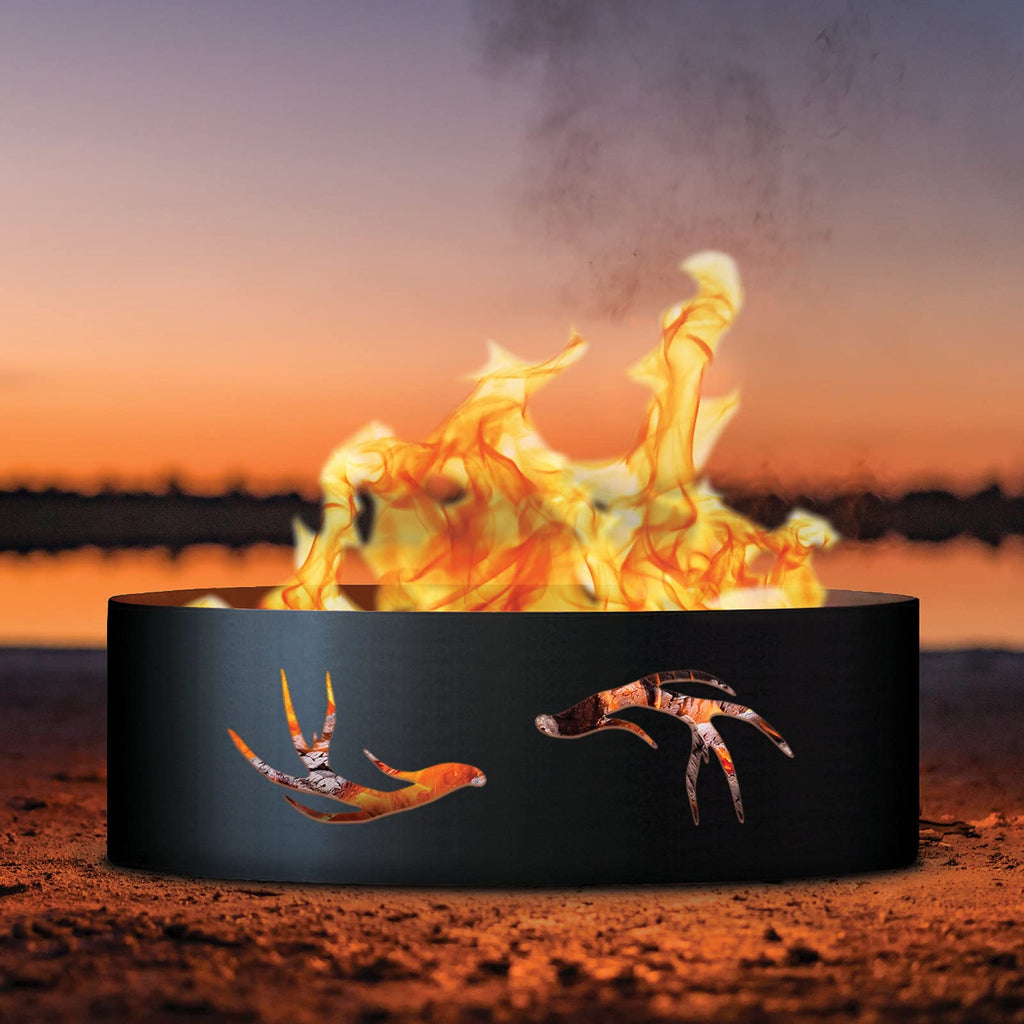 Antlers Unpainted 12 in. Tall 30 in. Diameter Outdoor Fire Ring with Fire Poker - 30 x 30 x 12 in.