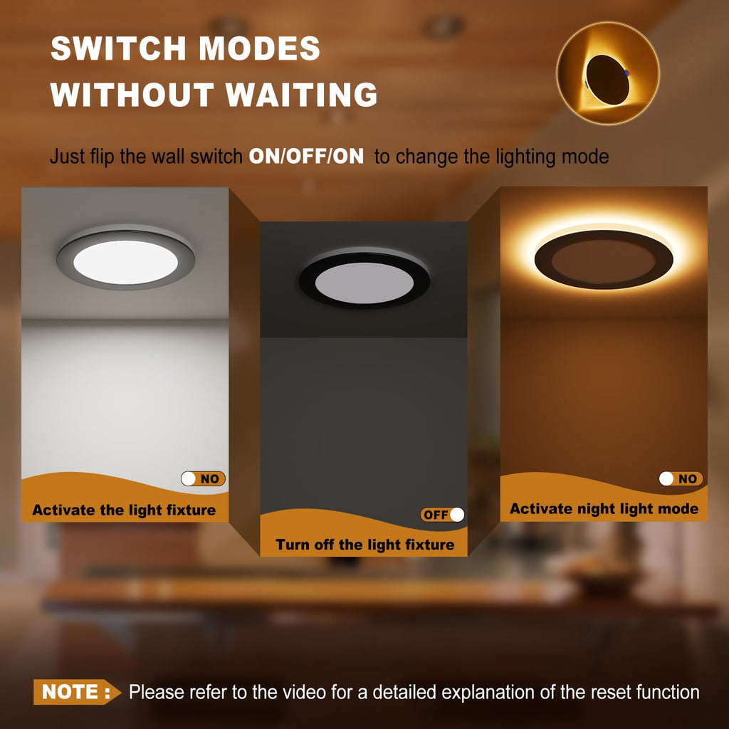 6 Pack 6 Inch Black Recessed Light with Night Light