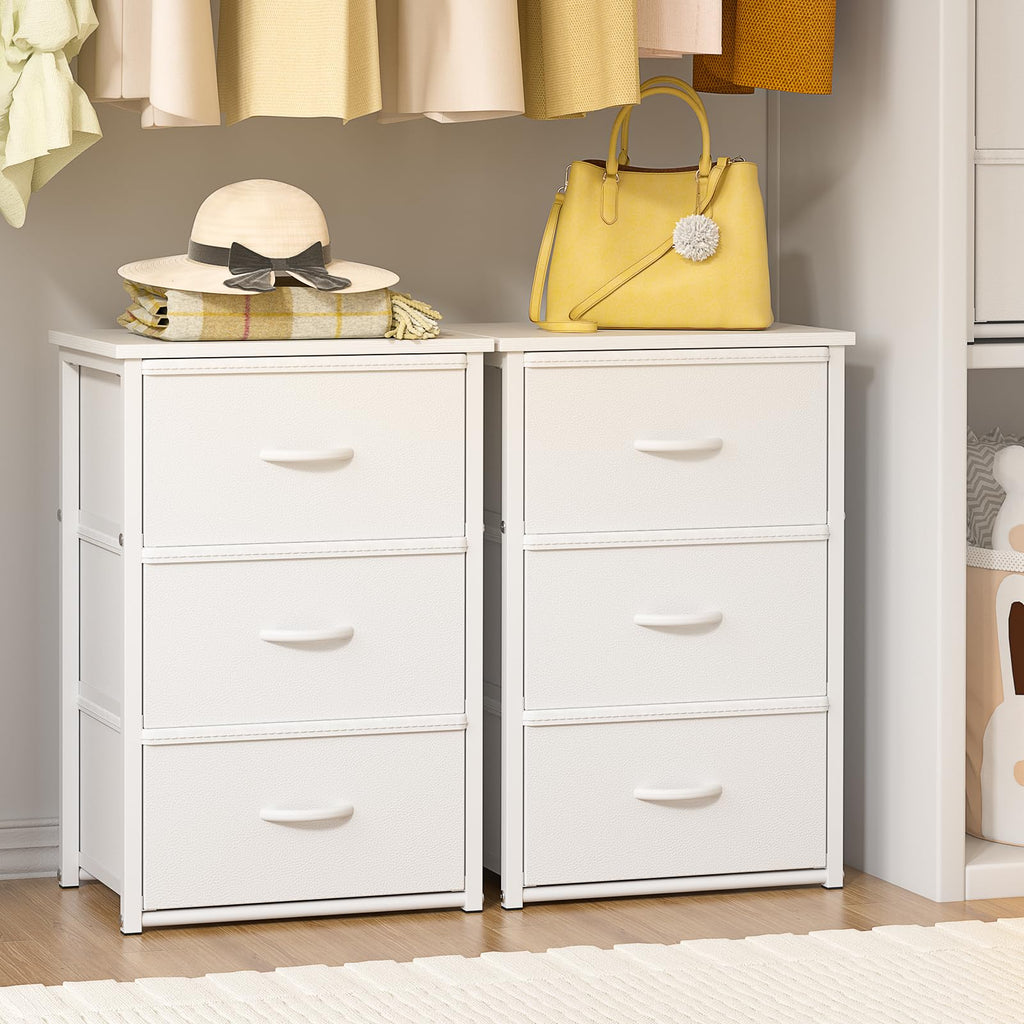 2-Pack Stackable Storage Drawers (6 Drawers Total), White Closet Drawers Organizer for Clothes with Wooden Top &