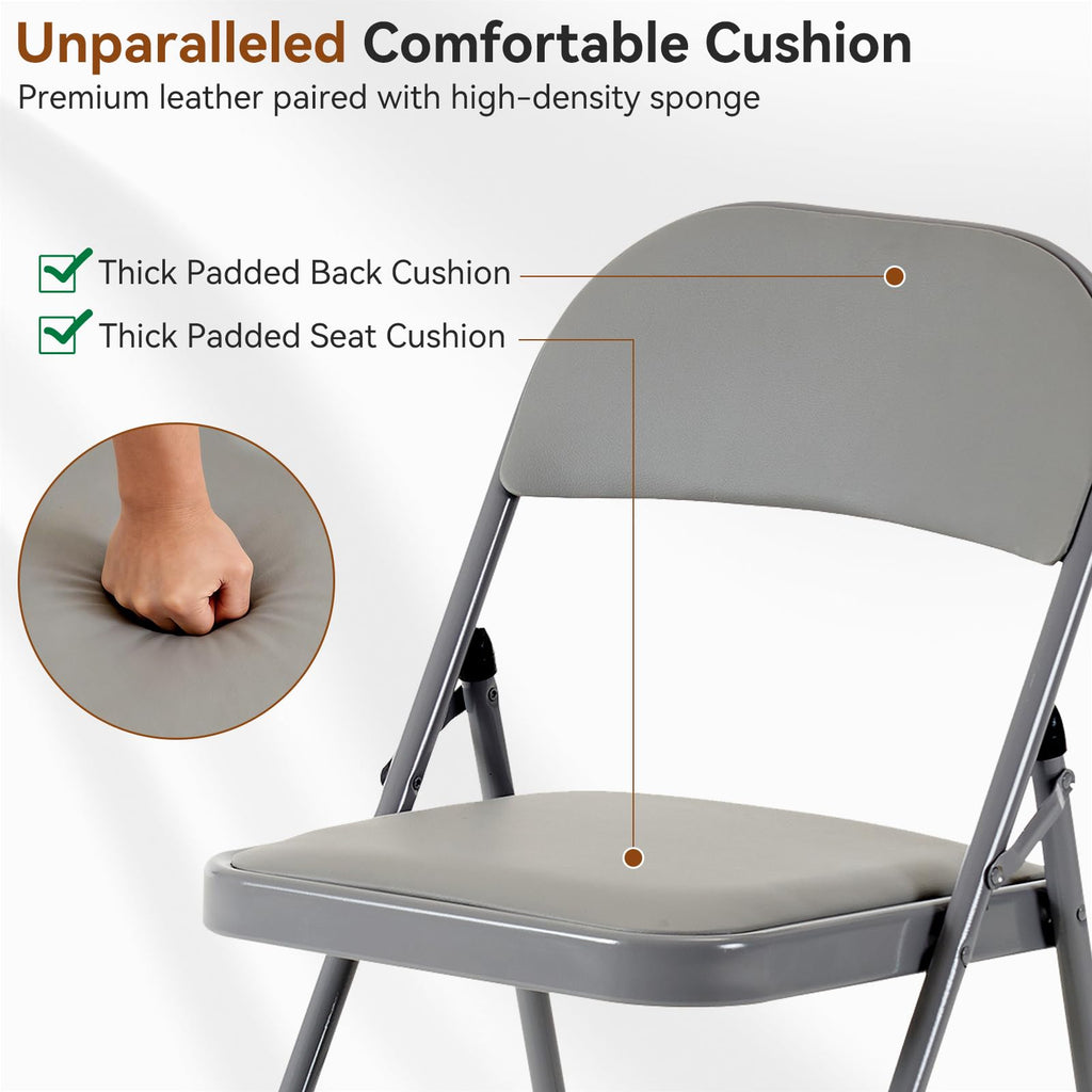 6 Pack Grey Folding Chairs with Padded Seats, 330lbs Capacity