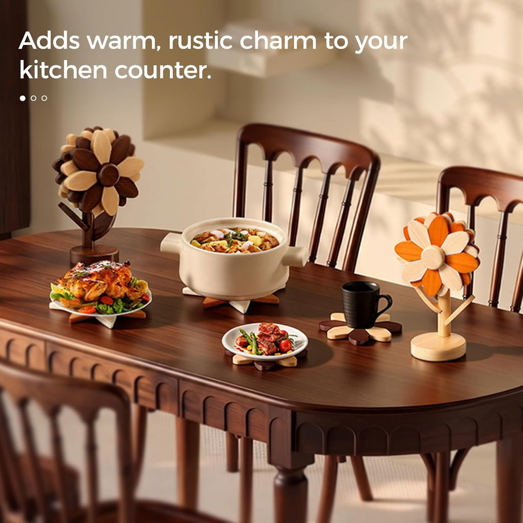 Wooden Trivets for Hot Dishes with Stand, 5-Piece Housewarming Gift Orange