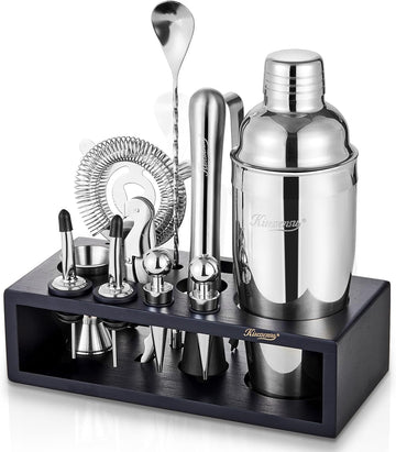 Cocktail Shaker Set with Stand | Mixology Bartender Kit Bar Set with Essential Bar Accessories Bar: Martini Shaker