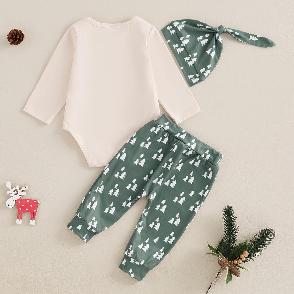 Newborn Baby Boy Girl Christmas Outfit Gingerbread Man Christmas Tree Romper Bodysuit Pants Hat Set Xmas Clothes