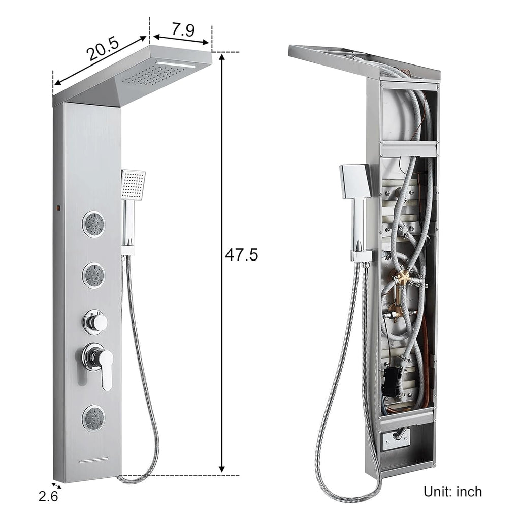 5 in 1 Shower Panel Tower System with LED Lights Stainless steel