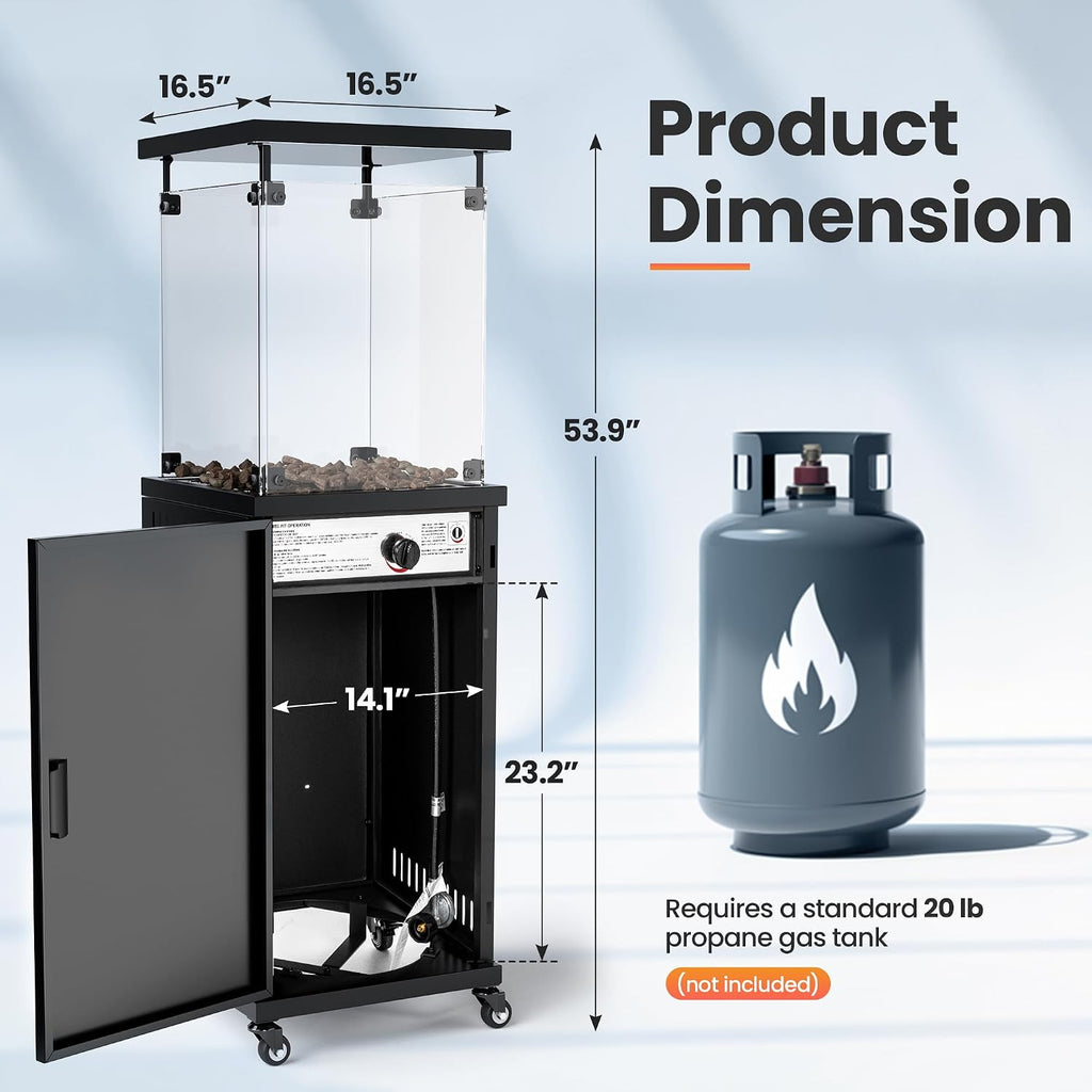 41,000 BTU Patio Heater,Propane Outdoor Heater With Cover,CSA Certificated, Lockable Wheels,Tempered Glass