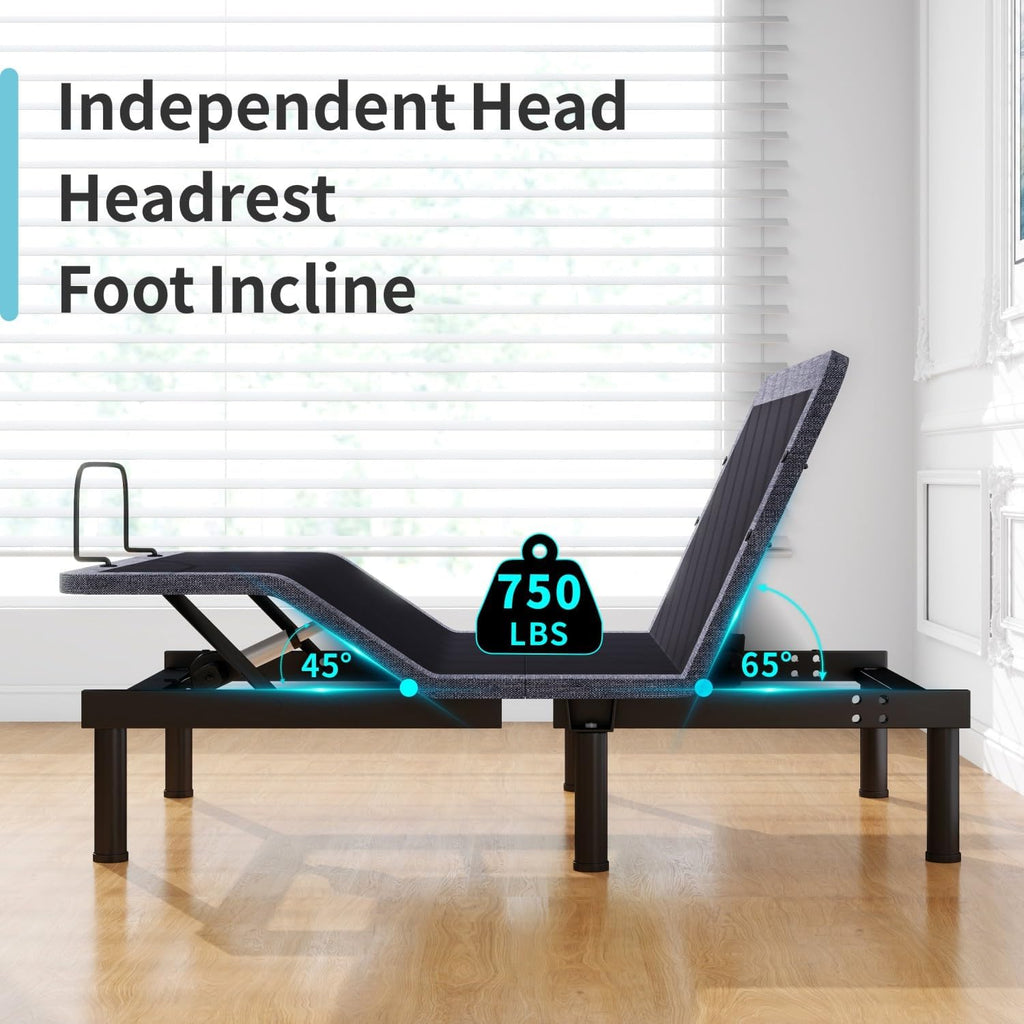 Adjustable Bed Base Full Massage Bed Frame Dual Head & Foot Lift Electric Bed with Wireless Remote | 0 Gravity