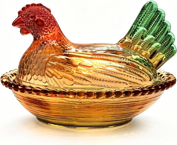 Candy Dish with Lid Glass Hen on Nest Vintage Funny Candy Dishes Snack Bowl for Nuts, Dessert, Cookies, Biscuit