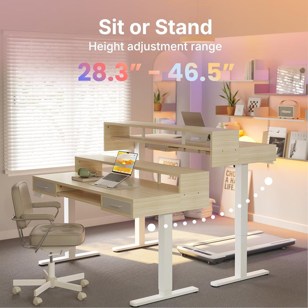 55′′ x 26′′ Electric Standing Desk with 2 Drawers &24.4′′ Large Keyboard Tray, C-Clamp Mount Compatible, Adjustable