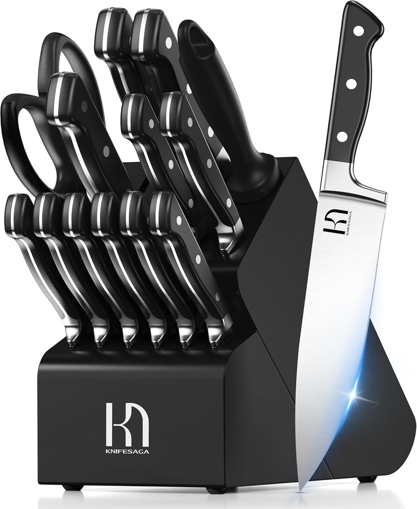 Japanese Knife Set with Sharpener, Premuim, Razor Sharp, 15 Pcs | Innovative Steel, High Carbon Stainless, Enduring