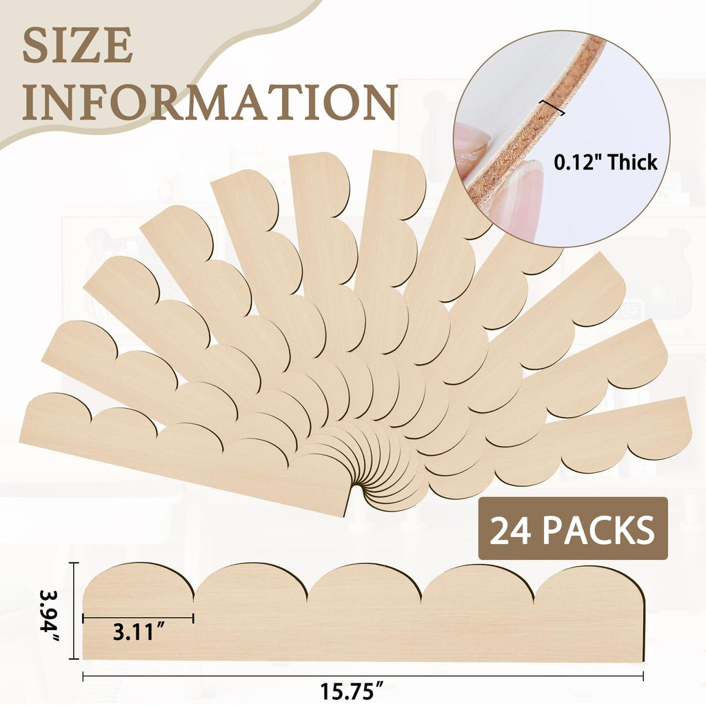 Scalloped Wood Trim Decorative Scallop Trim, 24 Pack