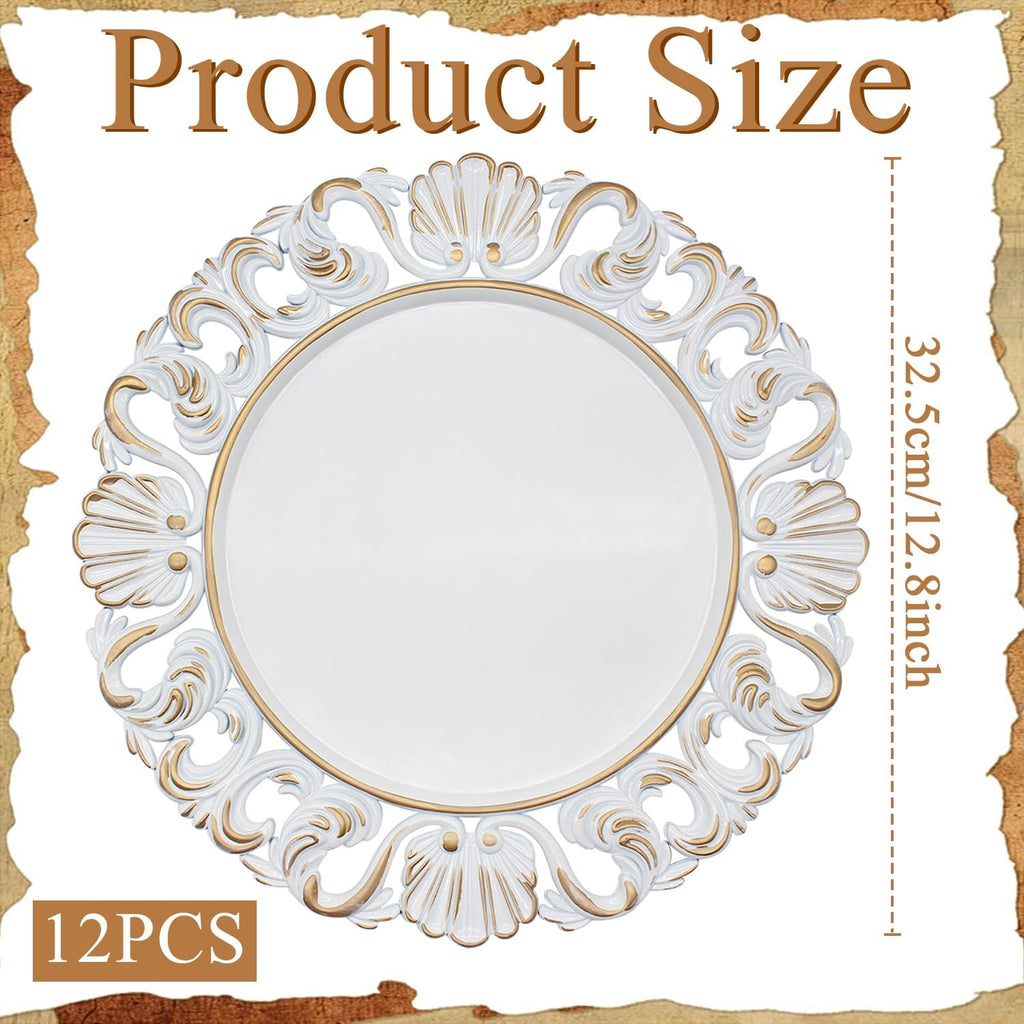 13 Inch Charger Plates Set of 12 - Elegant Reusable Dinner Charger Plates for Weddings, Parties, & Holiday Table
